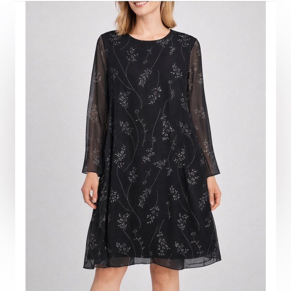 Jones New York Vintage Black Sheer Floral Sheath Dress